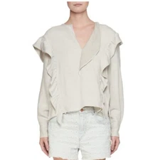 Etoile Isabel Marant Size 38 US M 6 Wally Chalk Top Blouse Ruffled Linen Blend