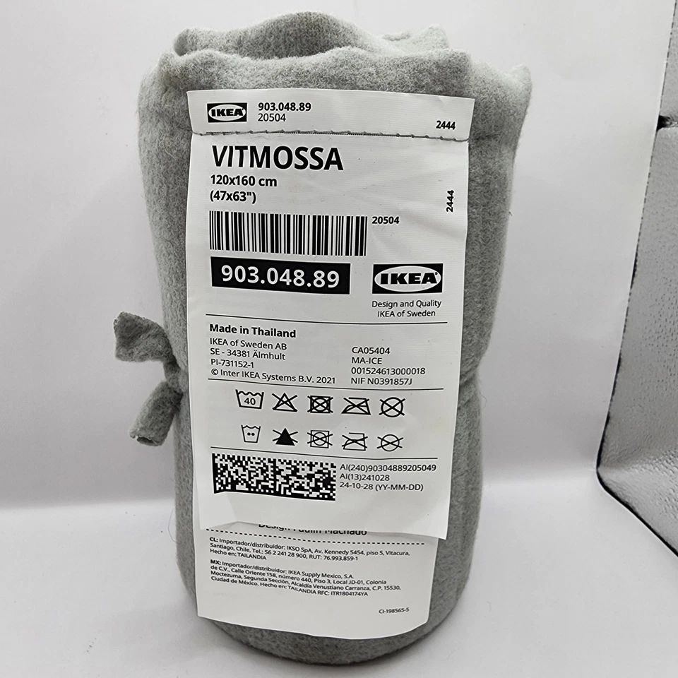 IKEA Vitmossa Fleece Throw 47x63" Blanket Gray Grey Striped Soft Polyester - Image 2 of 4