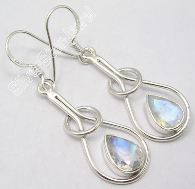 FLASH SALE FRIDAY Jewelry Website 925 Silver RAINBOW MOONSTONE ART Earrings 1.8''