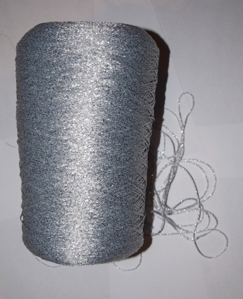 Silver 1.5mm Zari Lurex rope yarn, metallic thread Unique yarn 100yards ...