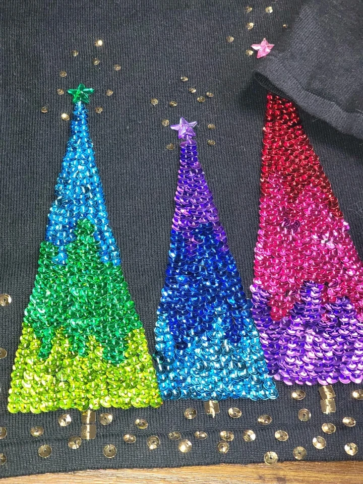 New Quacker Factory Womens Size S Embellished Christmas Tree Cardigan Sweater - Image 2 of 4