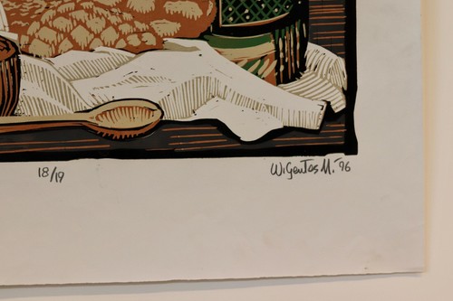 William "BILL" GENTES ACCOMPLISHED ARTIST- Linocut 'Merienda' - Picture 5 of 5