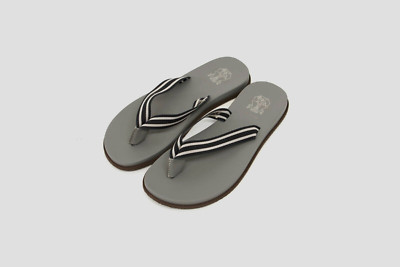 NWOB Brunello Cucinelli Men's 100% Leather Flip Flops With Striped Straps A248