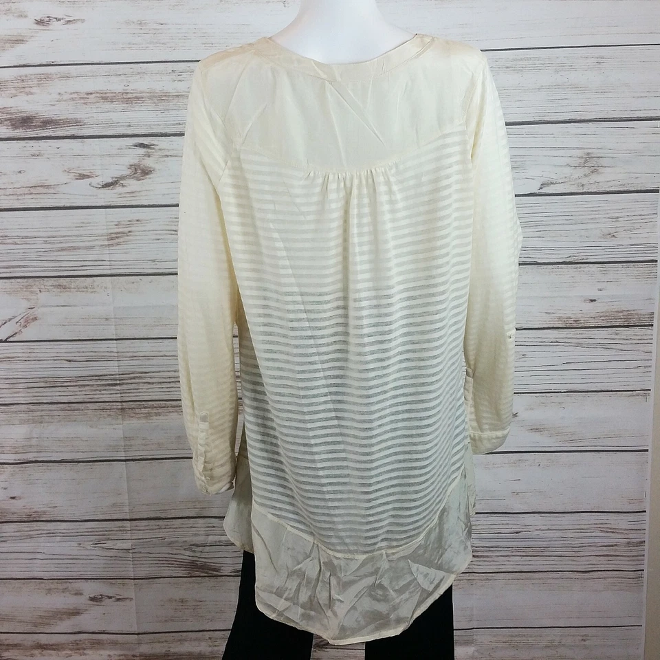 Top túnica mujer Urban Behavior Peace & Love L beige a rayas manga larga transparente  Foto 4 de 4