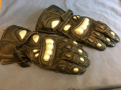 Schwarze Leder Motorradhandschuhe. Schoeller Keprotec.Armoured..Gr.9