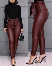 2026 Women's Leggings PU Leather Pants New Stretchy Skinny Trousers High Waisted