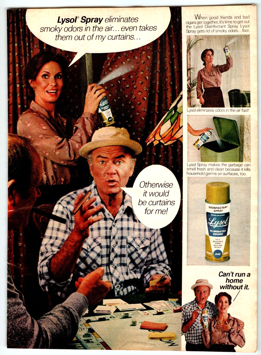 Print Ad 1980 Lysol Disinfectant Spray Eliminates Smoky Odors Monopoly  Cigar