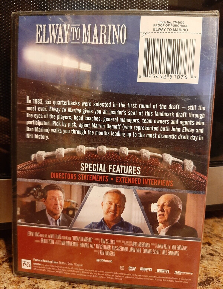 Elway to Marino ESPN 30 for 30 DVD (BRAND NEW, SEALED) NFL Films - 1983