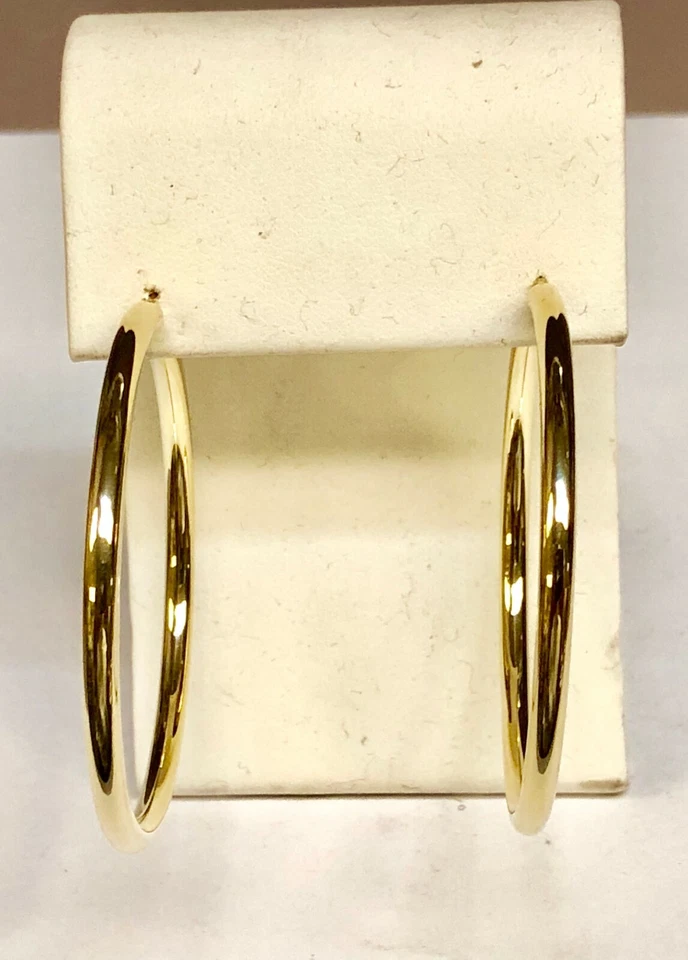 14k Yellow Gold 3.0mm x 50mm (2") Round Shiny Runway Tube Hoop Earrings 3.2Grams