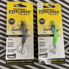(2) Steel Shad Lure 1/2 oz Heavy Series VMC Hooks Wonderbread and Glow Green