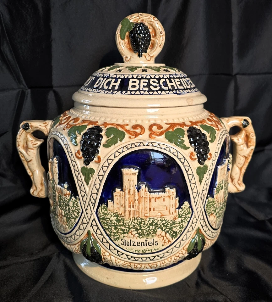 Vintage altes antikes Bowle Service Steinzeug 5 L Topf + 10 Tassen Burg-Motive - Bild 3 von 4