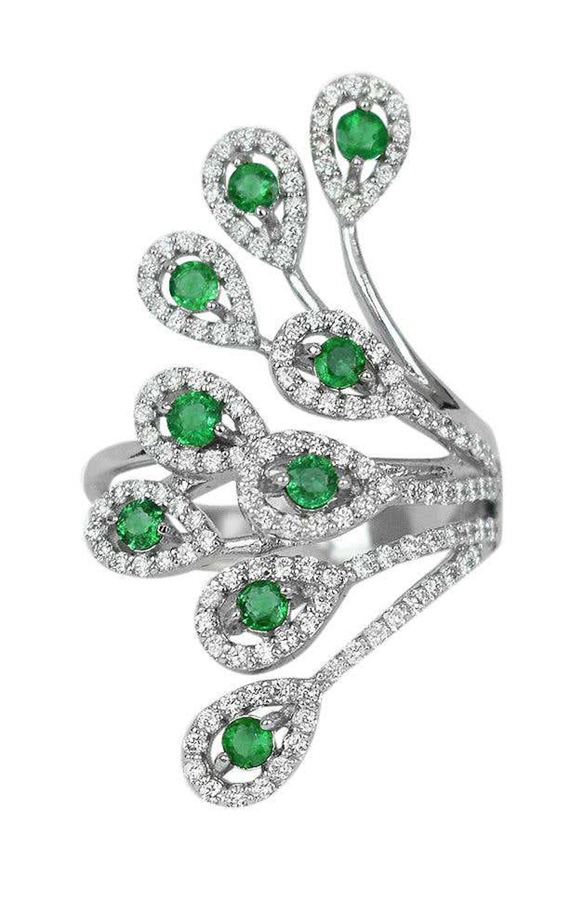 4.60ct Natural Round Diamond Emerald 14K Solid White Gold Wedding Cocktail Ring