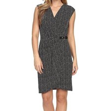 Michael Kors Black White Nezla Side Buckle Faux Wrap Above Knee Dress Size M