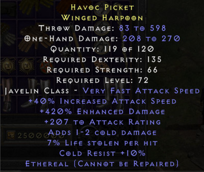 D2R NL Softcore Eth Winged Harpoon Collectors Item for Throw Barb