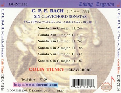 COLIN TILNEY C.P.E. BACH: SIX CLAVICHORD SONATAS, BOOK 1 NEW CD