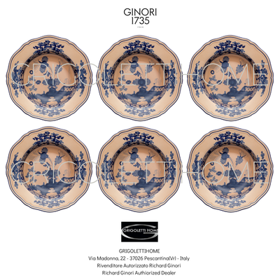 Assiettes Fondes Richard Ginori Oriente Italiano - Set De 6 - Porcelaine Fleurie - 24 Cm