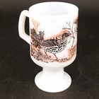 Vintage Milk Glass Footed Cup Mug Wood Thrush Bird Design 5.25" Tall 12oz