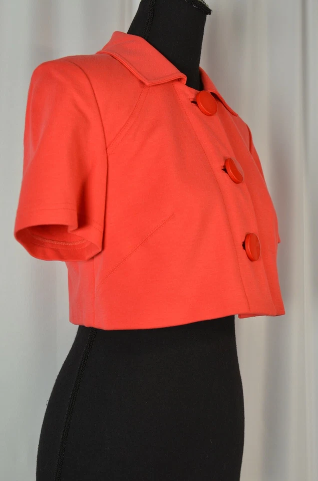 Chaqueta Blazer Kay Unger Para Mujer Recortada Salmón Manga Corta Talla 4 Encogerse de hombros Informal Foto 4 de 4