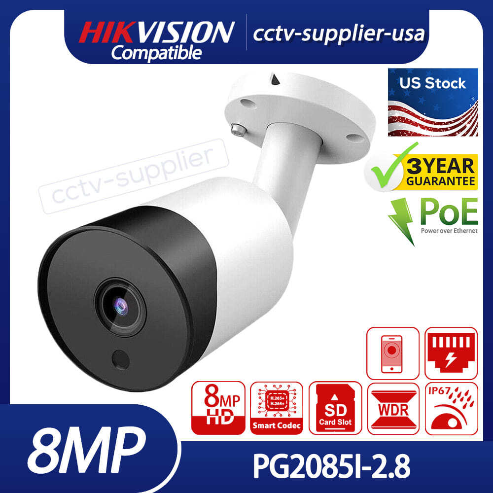 Hikvision Compatible 8MP Built-in Mic 4K Bullet POE Network IR IP Camera CCTV US