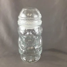 Vintage Clear Glass Santa Claus St Nick Candy Jar with Plastic Seal Lid 8" Tall