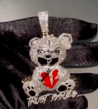 Christmas Gift 4 MEN'S D/VVS Moissanite Custom Made Teddybear Pendant 925 Silver