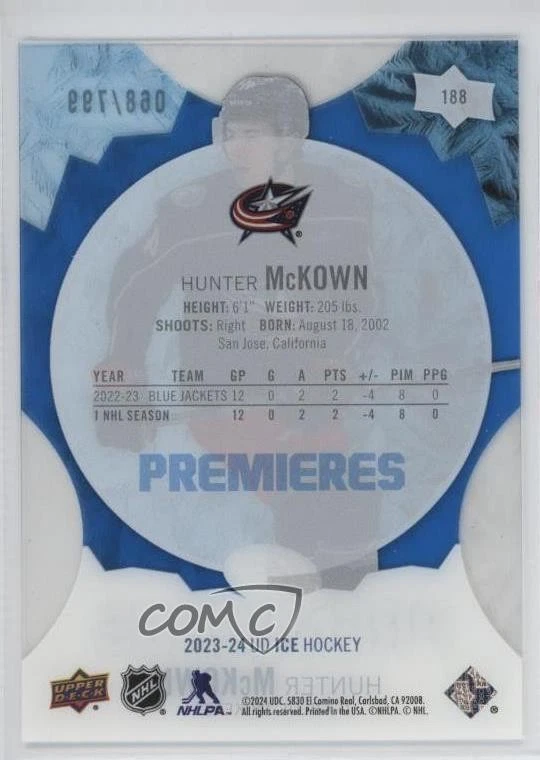 2023-24 Upper Deck Ice Ice Premieres Blue /799 Hunter McKown #188 Rookie RC - Image 2 of 2