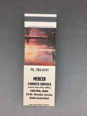 Vintage Matchbook Cover Mercer Conoco Service Gas Oil Creston Iowa IA Wrecker