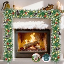 Christmas Garland, 9Ft Christmas Garland with Lights Timer, 9 Ft - Waterproof