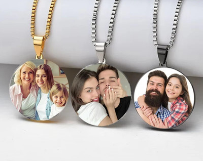 Individueller Foto Anhänger Halskette - personalisierte Gravur Name Weihnachten Geburtstag Gi