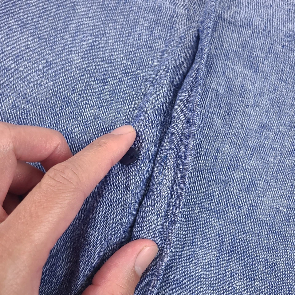 Camisa Schott Bros Chambray Para Hombres XXL Azul Manga Corta Abotonada Cuello de Campamento Foto 4 de 4