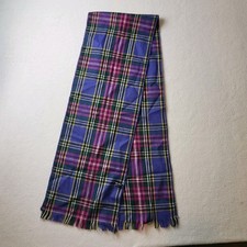 VTG Plaid Fringe Scarf Purple Acrylic 80 90s Womens Mens 57.5"