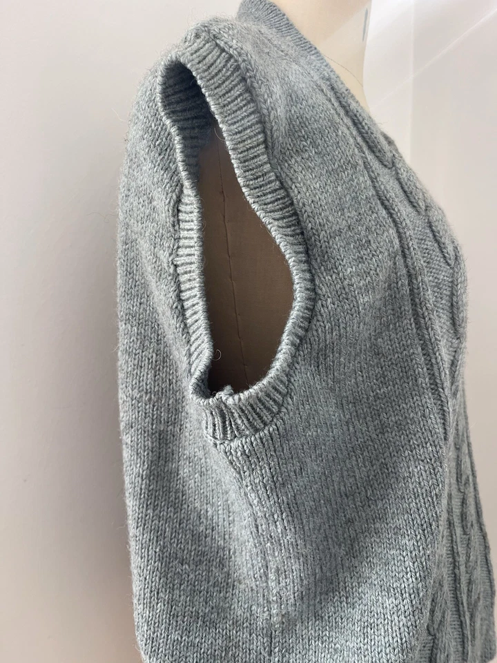 Handknitted Wool Vest .Cable Design - Blue. 💙🐟🦋 Warm -v Neck - Chunky - image 4 of 4