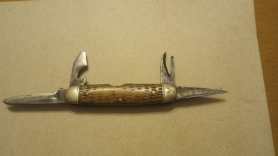 Vintage 1920s Schrade Cut. Co. ''Scouts Prepare'' 4 Blade Bone Handl Pocket Knife