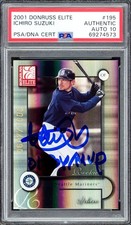 Ichiro Suzuki Auto 2001 Donruss Elite RC 195 Sig 10 01 ROY/MVP #607/1000 PSA/DNA