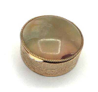 Round Pill Container Gold Plated with Jade Top