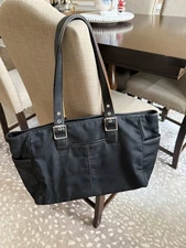 Coach Nylon Multipurpose Black Shoulder Tote Messenger Bag Leather Straps