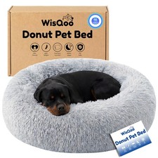 WisQoo Calming Donut Dog Bed Faux Fur 36"L x 36"W x 10 Th, Grey