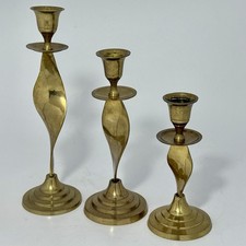 Mid Century Vintage ?Barely Twist? Solid Brass Candle Holders Set of 3