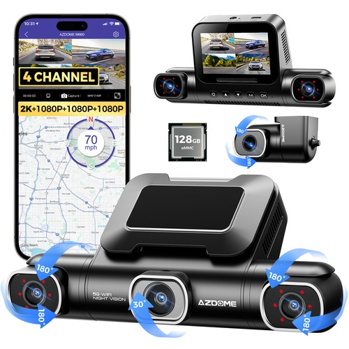 AZDOME 3"4CH Dash Cam 4K 360 Car Camera 5GWiFi GPS Front Rear with 128GB Memory