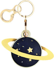 Leather Keychain Holder Case Compatible with Airtag,Cute Protective Blue Planet