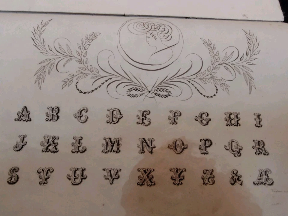 ANTIQUE CALLIGRAPHY WITH FOLK ART AND FLOURISHES 19TH CENTURY 10 PAGES EPHEMERA - Image 3 of 4