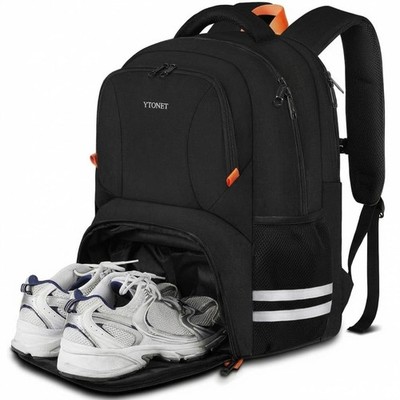Gym Sports Backpack Shoe Compartment USB Water Resistant 17.3 Inch Black