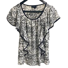 AB Studio Women's Size Medium Top Blouse Sheer Animal Print