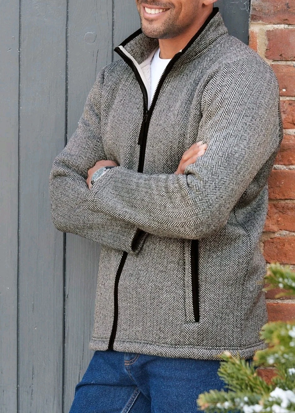 Cotton Traders jacket grey herringbone print sherpa fleece Color Size UK M New