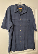Eddie Bauer Navy Blue Plaid Button Down Dress Shirt Men's XL Short Sleeve NEW