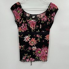 Vintage Y2K Self Esteem Floral Mesh Babydoll Top XL Tie Back Fairy Whimsigoth