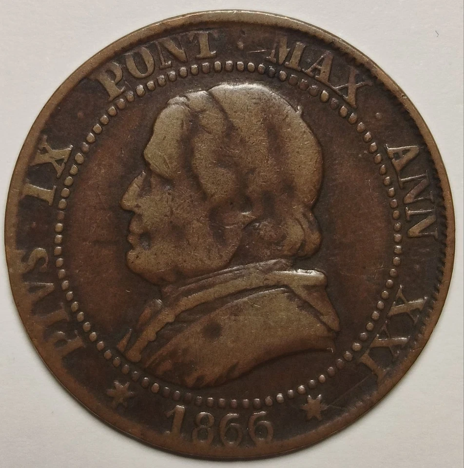 Rare Mint Error! Italy 1 Soldo / 5 Centesimi – Pius IX, 1866 – Incomplete Strike - Image 3 of 4