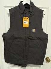 NWT Carhartt Washed Duck Sherpa-Lined Mock-Neck Loose Fit Grey Vest Medium