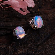 925 Sterlingsilber Feuer Opal Oval Edelstein Ohrstecker Damen 100% Original