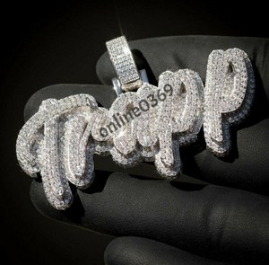 Authentic Men's 2.5 ct Moissanite Unique "Trapp" Name Pendant 14k White Gold Plated Silver